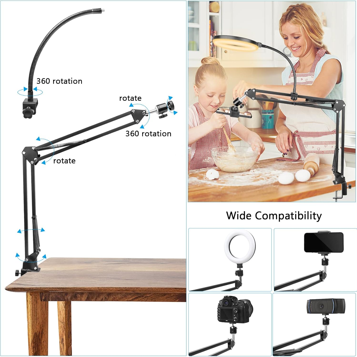 ضوء حلقة مع حامل وحامل هاتف، ض - مراجعة Photography Lighting Circle وسعره