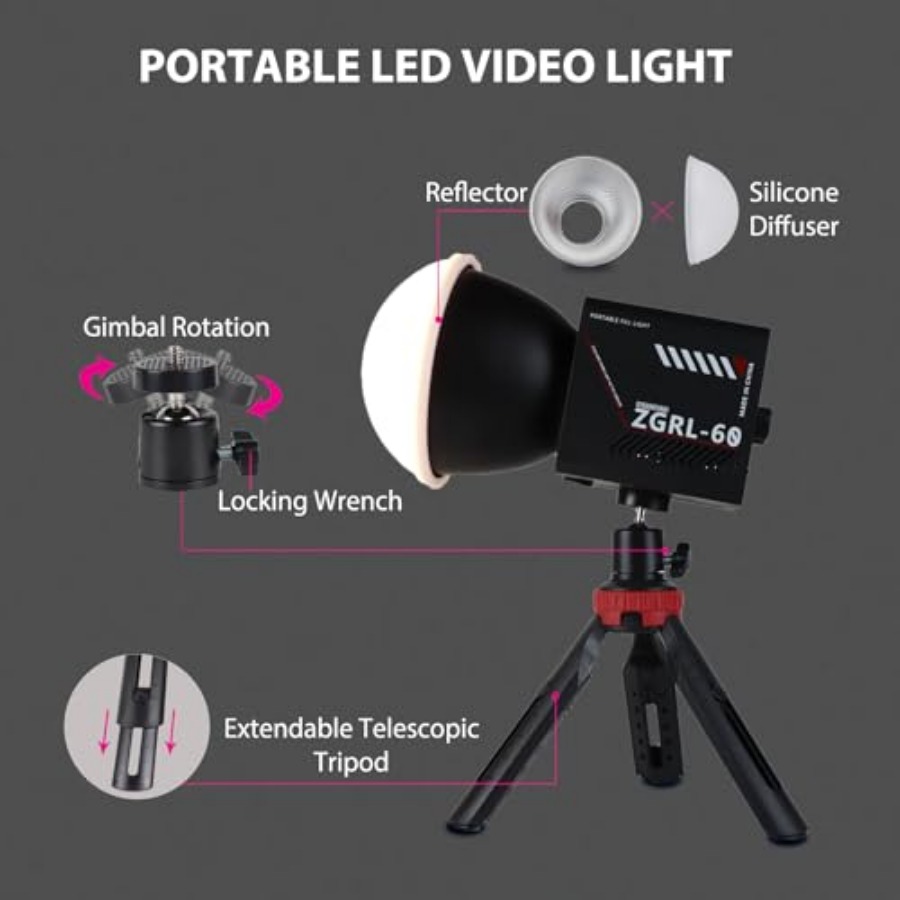 ضوء فيديو LED محمول بقوة 60 وا - مراجعة Photography Lighting Spotlight وسعره