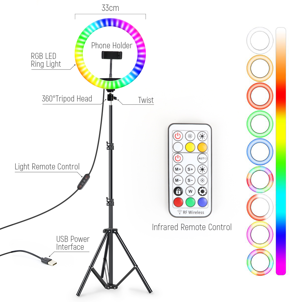 13 بوصة RGB Led Selfie مصباح م - مراجعة Photography Lighting Circle وسعره